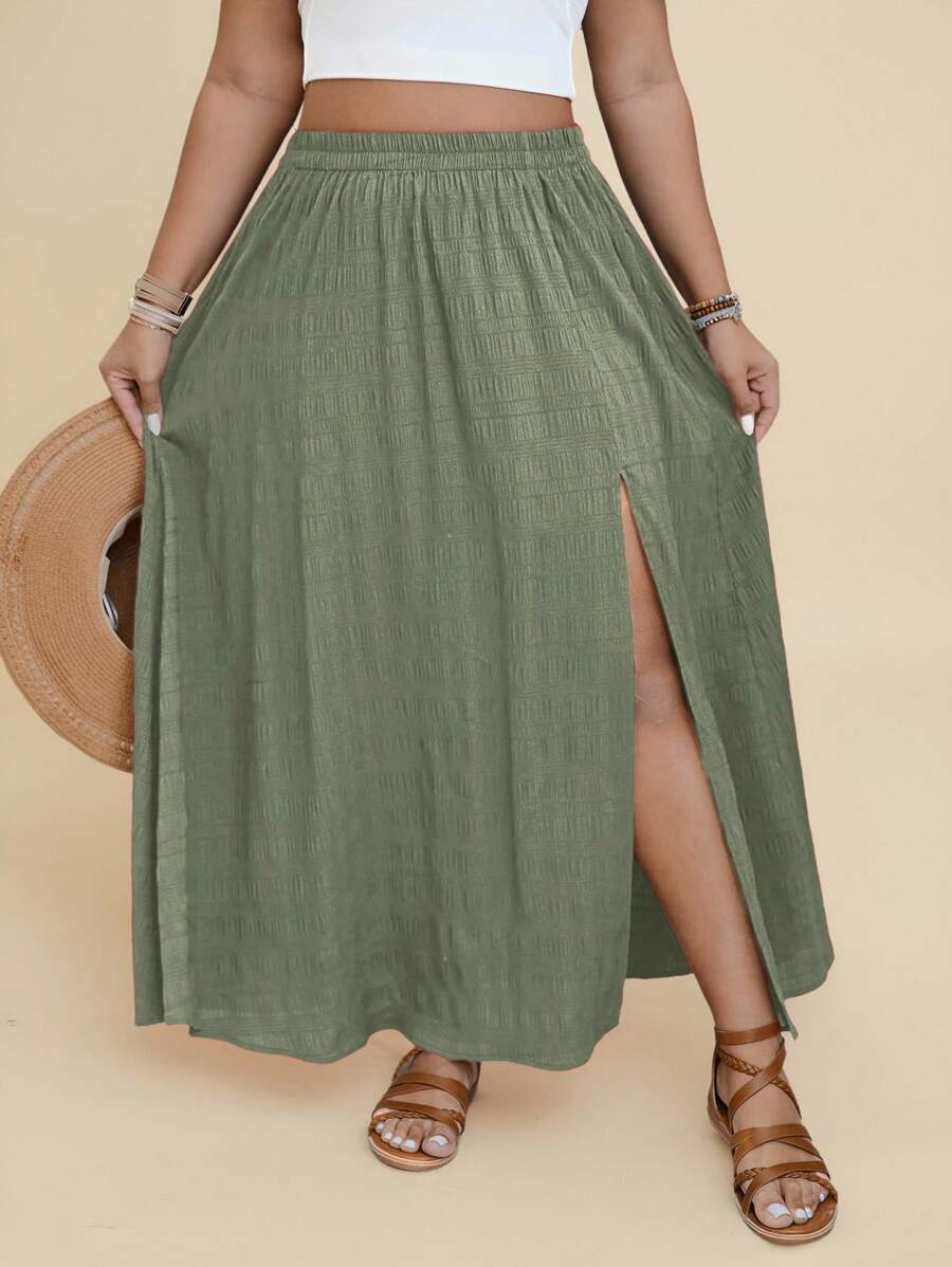 SHEIN VCAY 大码纯色高开叉休闲度假裙