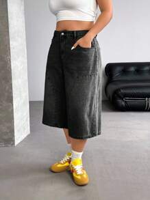 SHEIN ICON 复古水洗宽松七分牛仔裤