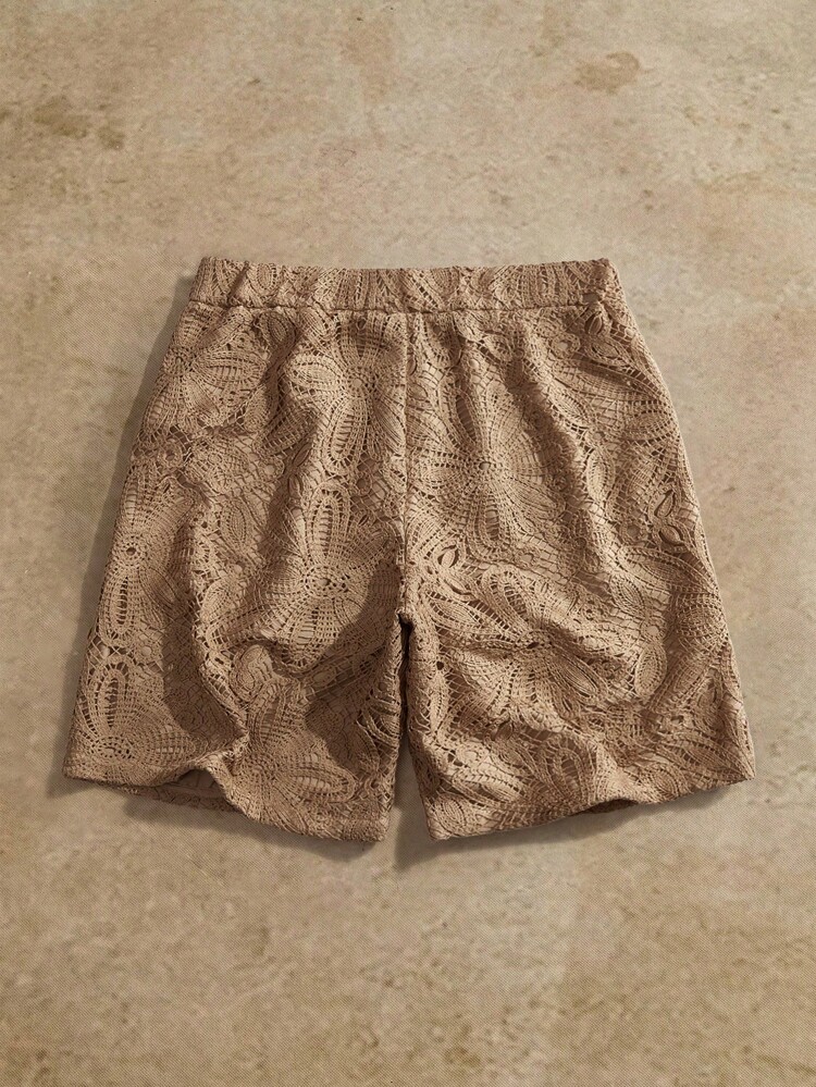 Short décontracté kaki avec motif floral hydrosoluble pour hommes