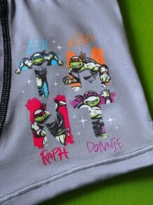 TEENAGE MUTANT NINJA TURTLES | SHEIN 5pcs Tween Boy Black & Green Cool Boy Soft & Comfy Cute Cartoon Turtle Printed Underwear,Basic Casual Briefs - Multicolor - View 3