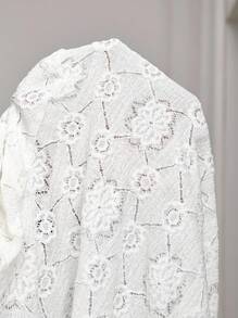 SHEIN Lady Women Floral Hollow Out 3/4 Sleeve Open Front Ruffle Trim Casual Jacket