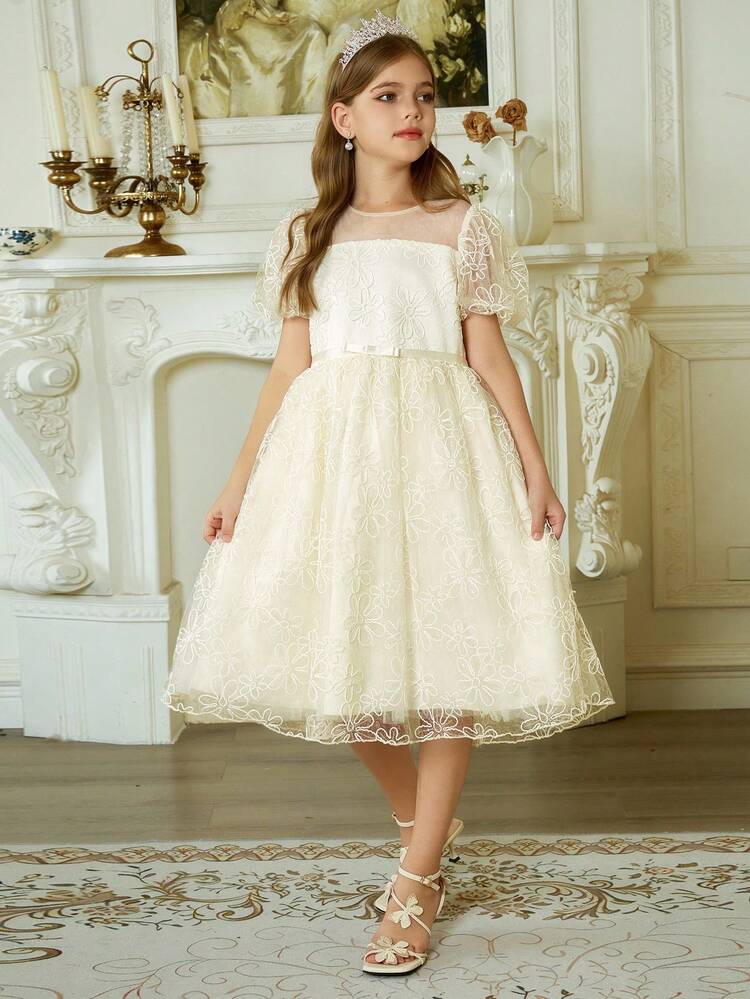 Girls Princess Dress With Bow, Sweet Mesh Party Dresses, Tween Girl Summer Outfit