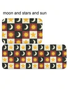 ROMWE Goth 1 buah Keset Dapur Motif Ngengat - Keset Lantai Boho Anti Selip dengan Desain Matahari & Ombak, Alas Anti Lelah yang Dapat Dicuci untuk Area Wastafel, Kompor, Perlengkapan Dapur Dekorasi Bohemian, Dekorasi Rumah - MultiWarna - View 2