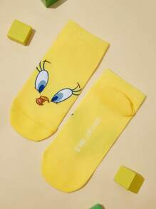 LOONEY TUNES X SHEIN 5 đôi tất cổ ngắn mềm mại, thoáng khí, thấm hút mồ hôi, họa tiết hoạt hình Tweety & Sylvester & họa tiết thời trang, dễ thương, nhiều màu sắc, mũi và gót được gia cố, bền chắc, phù hợp cho cả nam và nữ, mọi mùa, phù hợp với mọi phong cách. - Nhiều màu - Xem 10