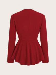 Ellevyn Cổ áo thác nước Viền không đối xứng Áo vest - Đỏ - Xem 2