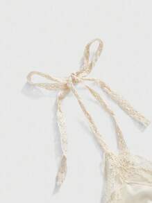 ROMWE Avant 大码夏季时尚标语印花蕾丝花边吊带背心连衣裙 - 杏色 - 查看 5