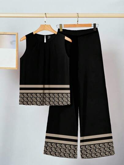 SHEIN Clasi 2pcs Women Elegant Floral Print Casual Outfit Suitable For Summer, Teacher Style