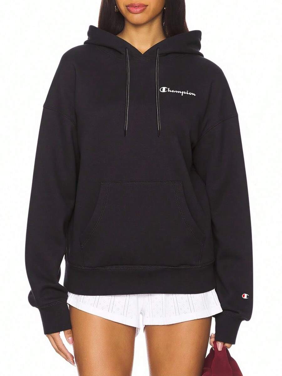 Champion Áo hoodie dài tay có dây rút cho nữ mặc thường ngày mùa hè - màu đen - Xem 1