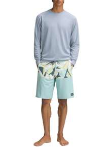 Quiksilver Men's Contrast Color Block Geometric Pattern Casual Beach Shorts, Loose Fit With Drawstring - Blue - View 3