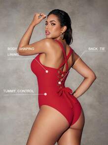 Shapewave 1pc Red Wide Strap Underwire Push Up Padded Cross Strap Back Elegant One Piece Swimsuit For Women For Summer Beach Vacation - Red - View 2