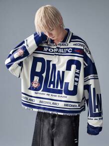 NEON BLANC 男士街头风格针织长袖印花 Polo T 恤，秋季 - 藍白色 - 查看 1