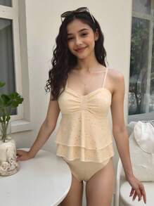 SHEIN 女性镂空纯色两件套泳衣，适合海滩度假和温泉