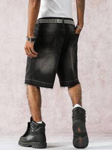 STEELVANCE 男士宽松阔腿休闲牛仔短裤，春夏休闲街头风格 - 黑色 - 查看 6