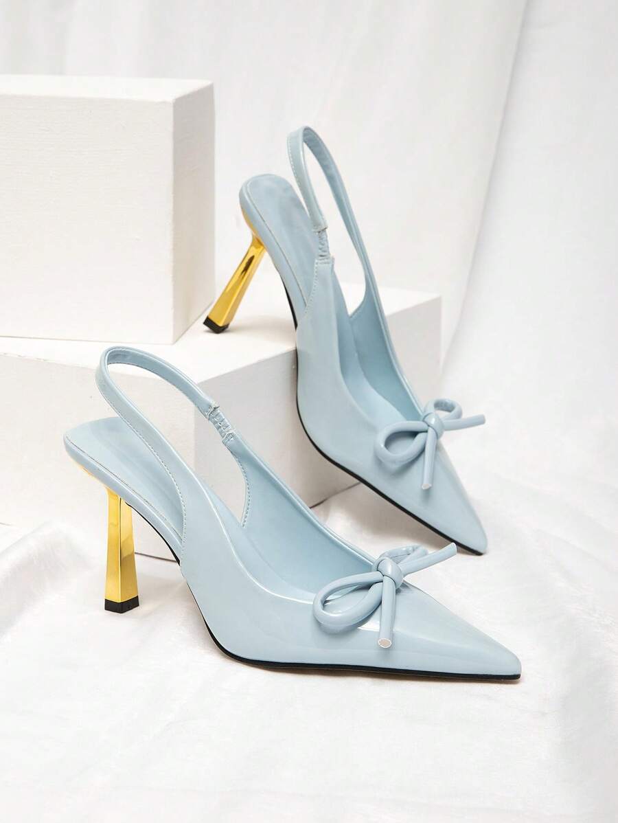 SHEIN X Belle Mariano CUCCOO CHICEST 女士高跟鞋,蝴蝶结装饰,酒红色,适合上班穿,洛丽塔风格 - 藍色 - 查看 1