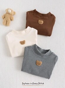 Cozy Pixies 3件套男婴卡通熊图案针织柔软圆领长袖上衣套装