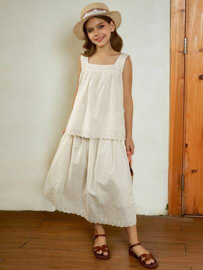 Hapijoa 2 件套青少年女孩无袖上衣和裙子套装，夏季