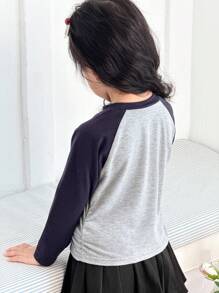 Zikori Zikori Young Girls' Casual Animal Pattern Color-Block Long Sleeve T-Shirt