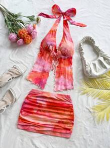 SHEIN x Eduarda Gutierrez Soleia 女士复古扎染花卉印花套装 - 彩色 - 查看 5
