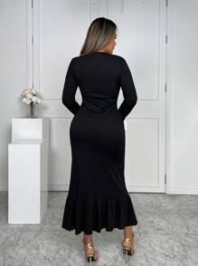 Xyvia Damen elegantes Farbblock Kleid mit Glockenärmeln und Knopfleiste vorne