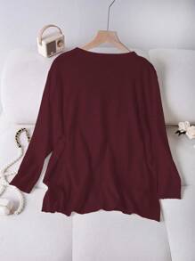 Linhara Cárdigan casual versátil de talla grande de unicolor - Burdeos - Ver 2