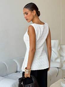 SHEIN Lavishia 女士镂空修身开衫，适合夏秋季 - 米色 - 查看 2