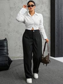 SHEIN EZwear Pantalones rectos de talle alto