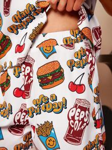 PEPSI X SHEIN 女士卡通图案前扣短袖上衣和短裤睡衣套装 - 彩色 - 查看 6