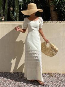 DAZY Women Summer Off Shoulder Puff Sleeve Dress Vacation Outfits Women Maxi Dress Cruise Outfit For Women Boho - White - View 2