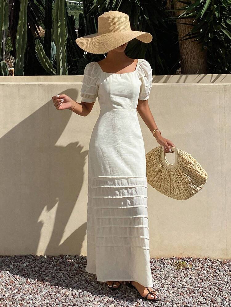 Women Summer Off Shoulder Puff Sleeve Dress Vacation Outfits Women Maxi Dress Cruise Outfit For Women Boho