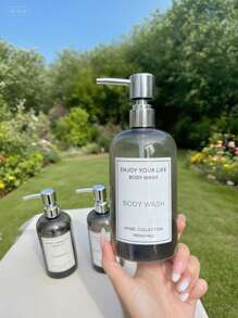 3件套按压式乳液瓶、卫生间、浴室洗发水、沐浴露瓶、家用洗洁精、洗衣液分配瓶 - 透明黑色 - 查看 3