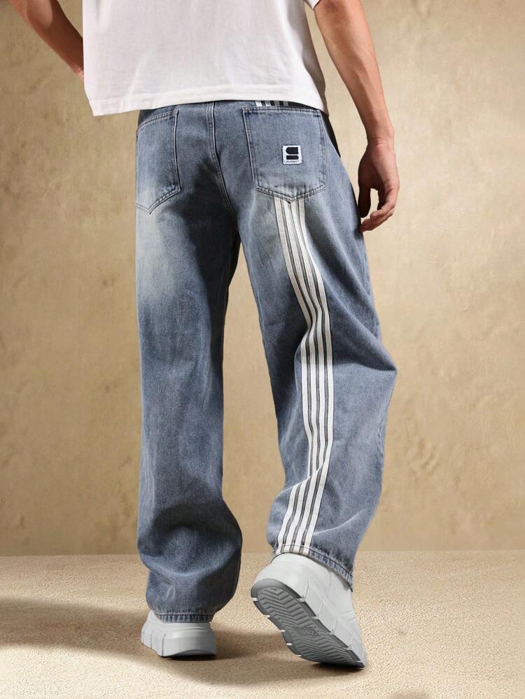 Wide Leg Denim Jeans With Side Stripe Detail