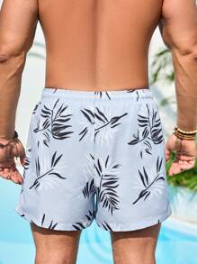 Manfinity Swimmode Men's Vacation Casual Plant Print Beach Shorts Pool Clothes Men Men Swim Trunks Light Blue Swim Trunks - Grey - View 2
