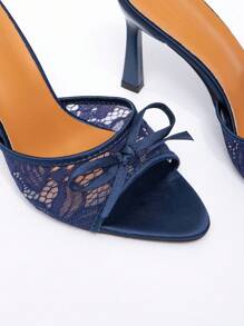 CUCCOO CHICEST New Fashion Versatile Rhinestone Bowknot Strap Stiletto High Heel Sandals For Christmas - Navy Blue - View 10