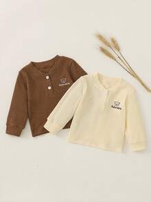 SHEIN 多件装男婴柔软舒适百搭白色长袖 T 恤，易于穿脱，百搭家居服 - 彩色 - 查看 3