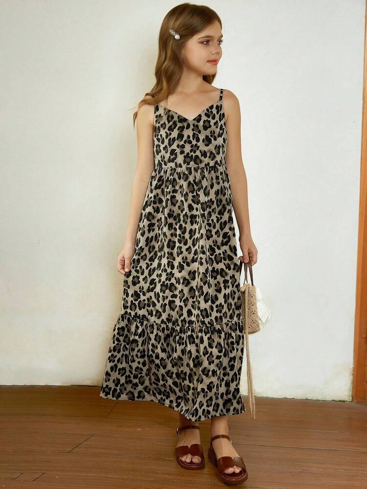 Tween Girls Leopard Print Cami Strap Dress, Summer