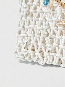 ROMWE Fairycore 1 Peça Bolsa de Praia Tecida com Conchas do Oceano Azul e Estrela do Mar, Estilo de Férias, Incluindo 1 Bolsa e 1 Conjunto de Acessórios, Para Mulheres, Primavera/Verão - Branco - Visão 4