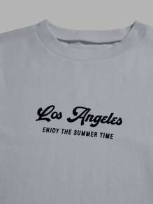 EURMUSE Set de 2 piezas de camiseta casual de manga corta con cuello redondo y estampado de eslogan, talla grande pantalón corto con cordón en la cintura para hombre - Negro - Ver 3