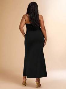 SHEIN BAE Conjunto de 2 piezas de talla grande para mujer, compuesto por top corto de malla tejida con textura 3D con flores y falda lápiz transparente con cintura anudada, ideal para vacaciones, Día de San Valentín, dama de honor, vestido mini blanco, graduación y regreso a la escuela