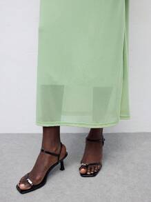 Maija 2025 年夏季新款 Salviae Green 性感网眼透视轻盈不对称剪裁吊带背心和松紧腰裙两件套，都市优雅浪漫办公室休闲时尚日常装扮，适合派对、海滩、音乐节、婚礼嘉宾、返校 - 軍綠色 - 查看 8