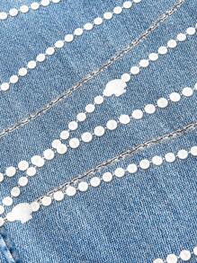 SHEIN MOD Light Wash Blue Pearl Print Palazzo Pants, Autumn - Light Wash - View 4