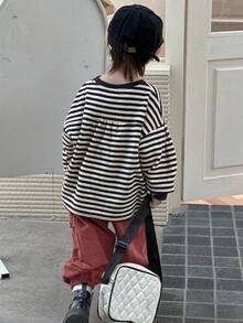 DAZY Toddler Boys' Casual Loose Fit Striped Round Neck Long Sleeve T-Shirt, Cool For Autumn