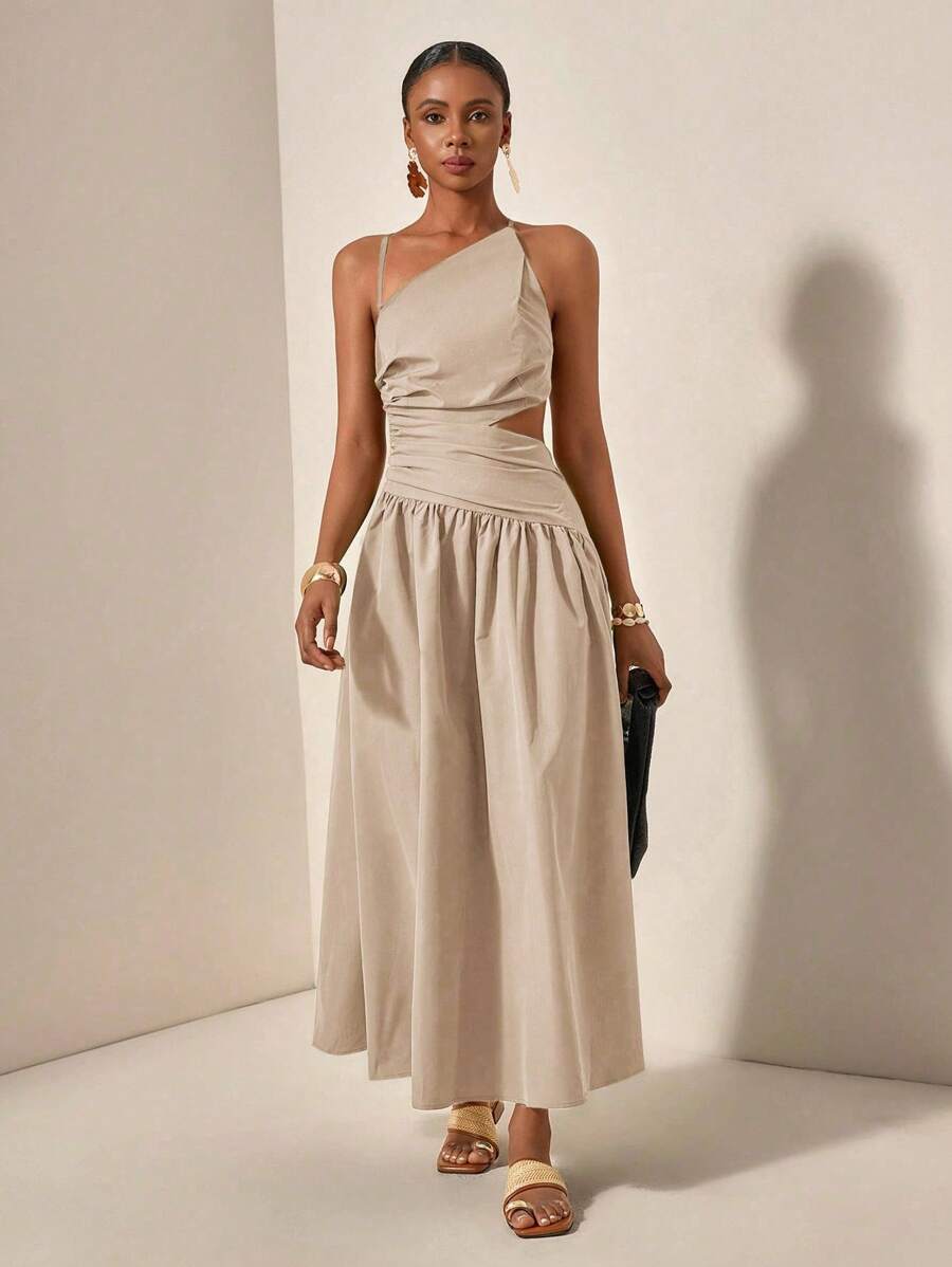 Zivah 新品春夏休闲度假不对称镂空露背交叉系带长裙