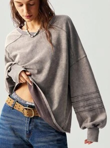 Bohemela 大码休闲水洗落肩宽松运动衫