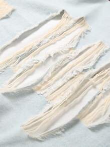 Manfinity Homme 男士休闲破洞宽松牛仔短袖衬衫，街头风格 - 淺色水洗藍 - 查看 8