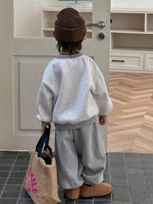 DAZY 幼儿男童羊毛卫衣套装，休闲宽松字母印花街头风格，秋季