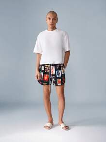 PLAYBOY X SUMWON Magazine Cover Print Swimming Trunks Beach Board Shorts Summer Holiday Festival Vacation Luxury Swimming Surfing Pool Wear - Black - View 3