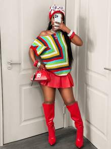 BamGleam Knitted Sweater  New Style Women Knit Top, Casual Sleeveless Knitted Vest, Rainbow Dopamine Design - Multicolor - View 5