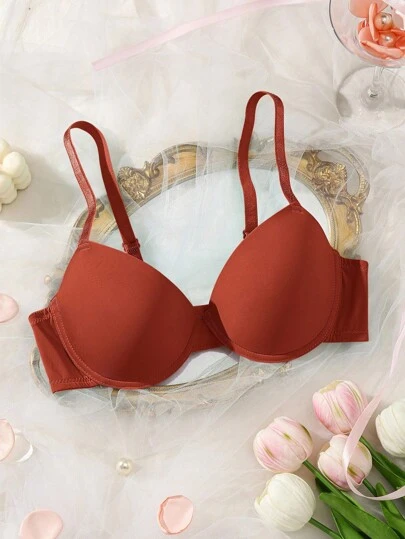 1pc Women's Simple Solid Color Underwire Bra Push Up Bra