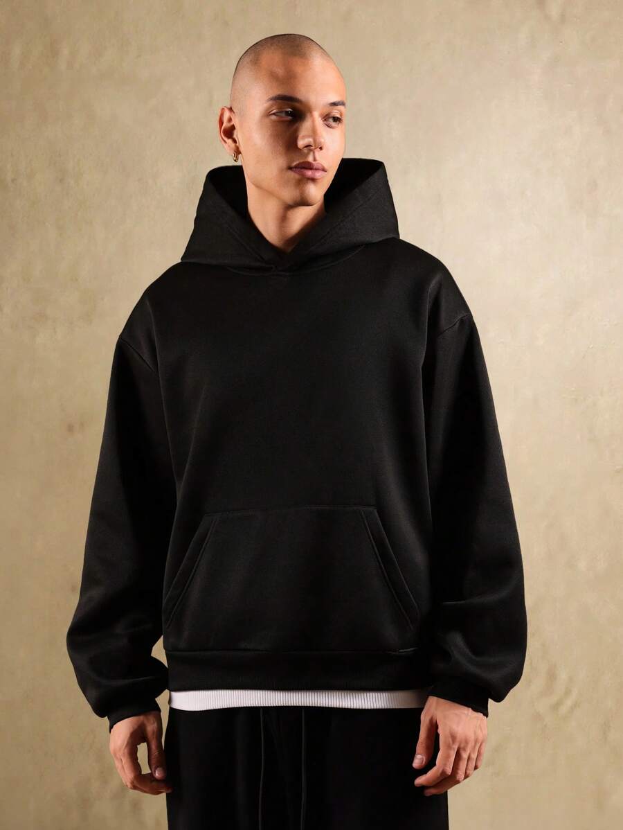 SUMWON Classic Pullover Overhead Hoodie Heavy Weight Sweatshirt Centre Pocket Casual Street Style Basic Essential Autumn Winter Layering Piece Premium Quality Hoodie Plain - Black - View 1