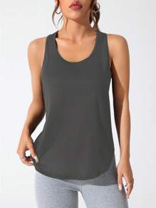 CourtClass Letter Graphic Racer Back Sports Tank Top Running Tank - Dark Grey - View 6